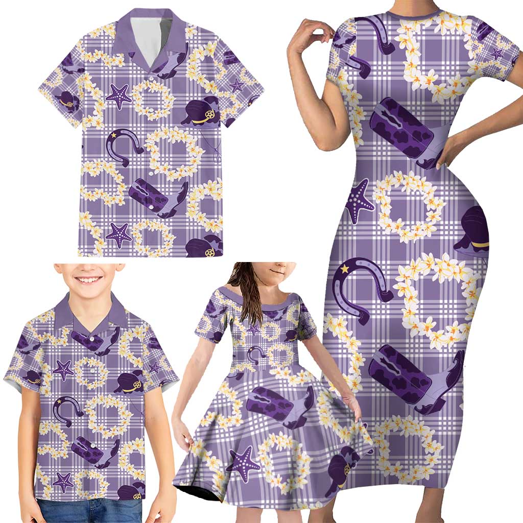 Aloha Hawaii Paniolo Lavender Palaka Family Matching Short Sleeve Bodycon Dress and Hawaiian Shirt Coastal Rodeo LT7 - Polynesian Pride