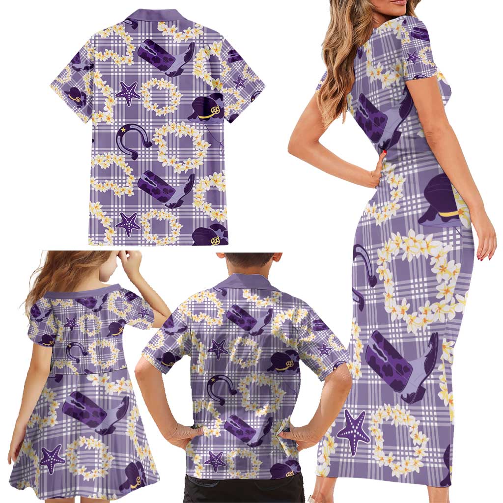 Aloha Hawaii Paniolo Lavender Palaka Family Matching Short Sleeve Bodycon Dress and Hawaiian Shirt Coastal Rodeo LT7 - Polynesian Pride