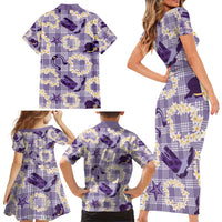 Aloha Hawaii Paniolo Lavender Palaka Family Matching Short Sleeve Bodycon Dress and Hawaiian Shirt Coastal Rodeo LT7 - Polynesian Pride