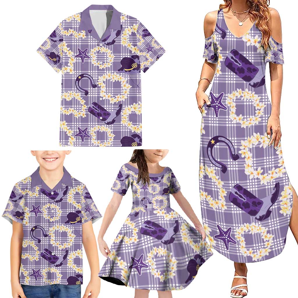Aloha Hawaii Paniolo Lavender Palaka Family Matching Summer Maxi Dress and Hawaiian Shirt Coastal Rodeo LT7 - Polynesian Pride
