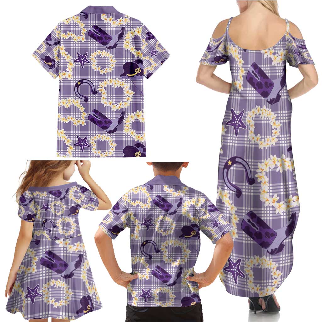 Aloha Hawaii Paniolo Lavender Palaka Family Matching Summer Maxi Dress and Hawaiian Shirt Coastal Rodeo LT7 - Polynesian Pride