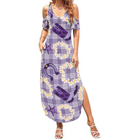 Aloha Hawaii Paniolo Lavender Palaka Family Matching Summer Maxi Dress and Hawaiian Shirt Coastal Rodeo LT7 Mom's Dress Lavender - Polynesian Pride