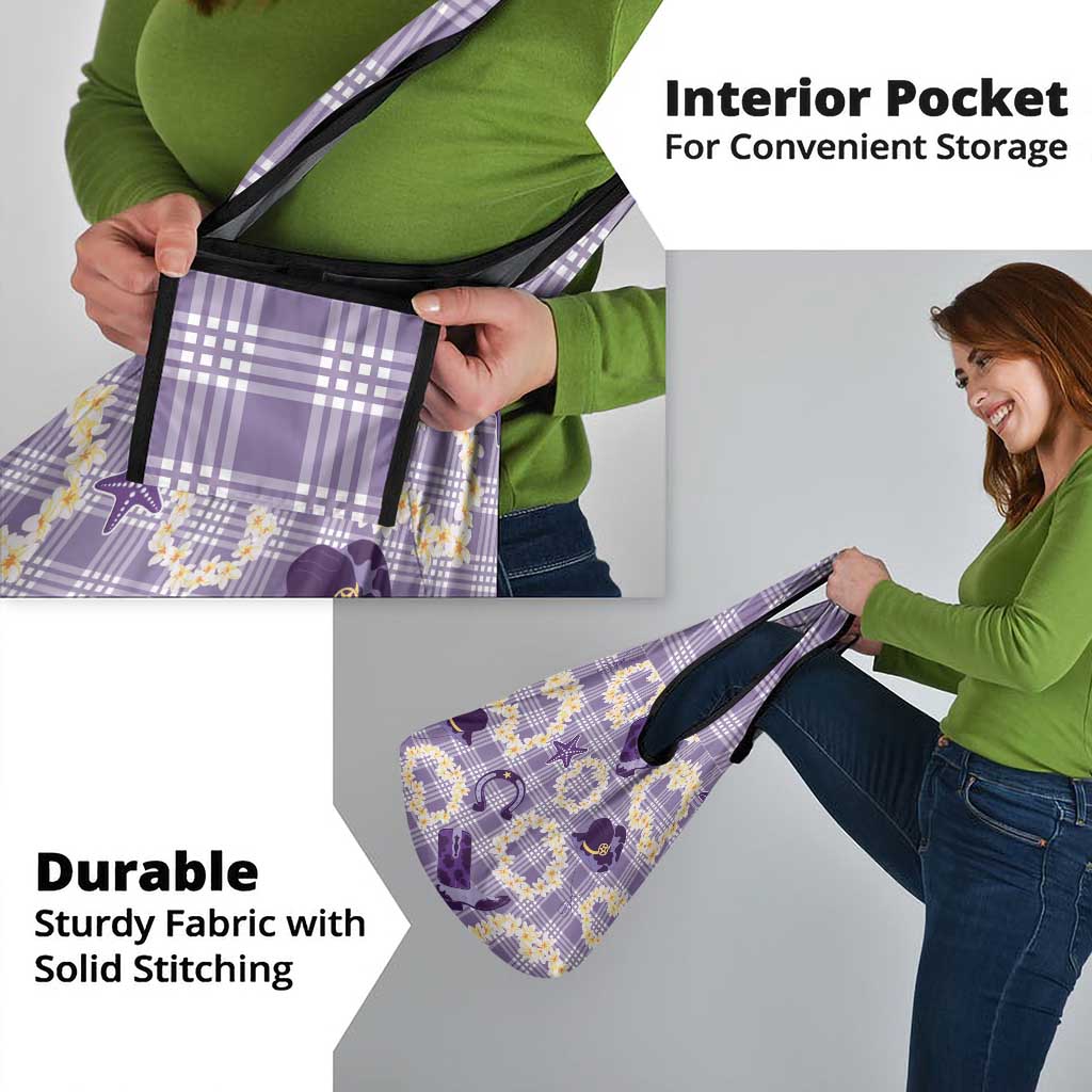 Aloha Hawaii Paniolo Lavender Palaka Grocery Bag Coastal Rodeo - Polynesian Pride