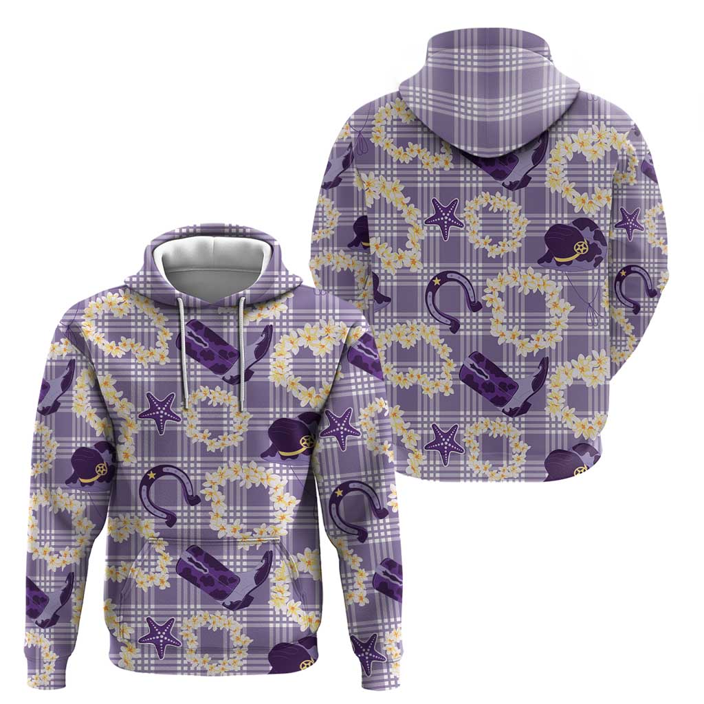 Aloha Hawaii Paniolo Lavender Palaka Hoodie Coastal Rodeo - Polynesian Pride