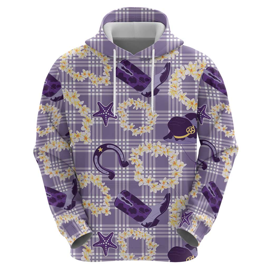 Aloha Hawaii Paniolo Lavender Palaka Hoodie Coastal Rodeo - Polynesian Pride