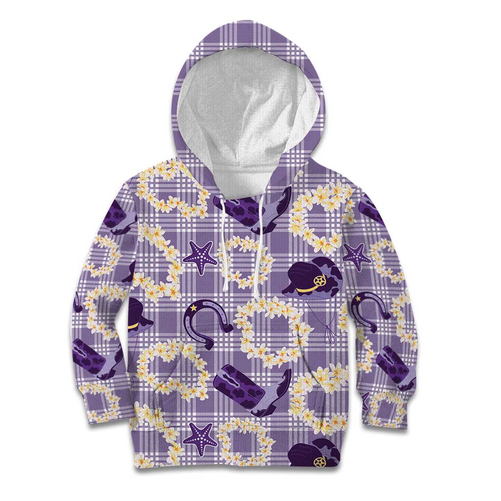 Aloha Hawaii Paniolo Lavender Palaka Kid Hoodie Coastal Rodeo - Polynesian Pride