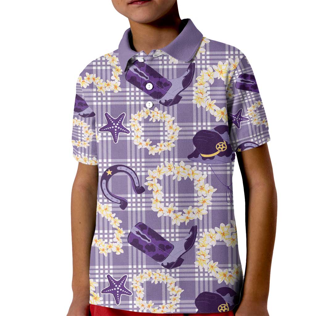 Aloha Hawaii Paniolo Lavender Palaka Kid Polo Shirt Coastal Rodeo - Polynesian Pride