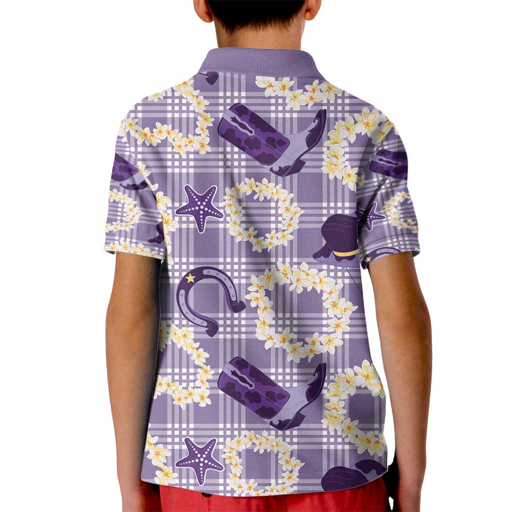 Aloha Hawaii Paniolo Lavender Palaka Kid Polo Shirt Coastal Rodeo - Polynesian Pride