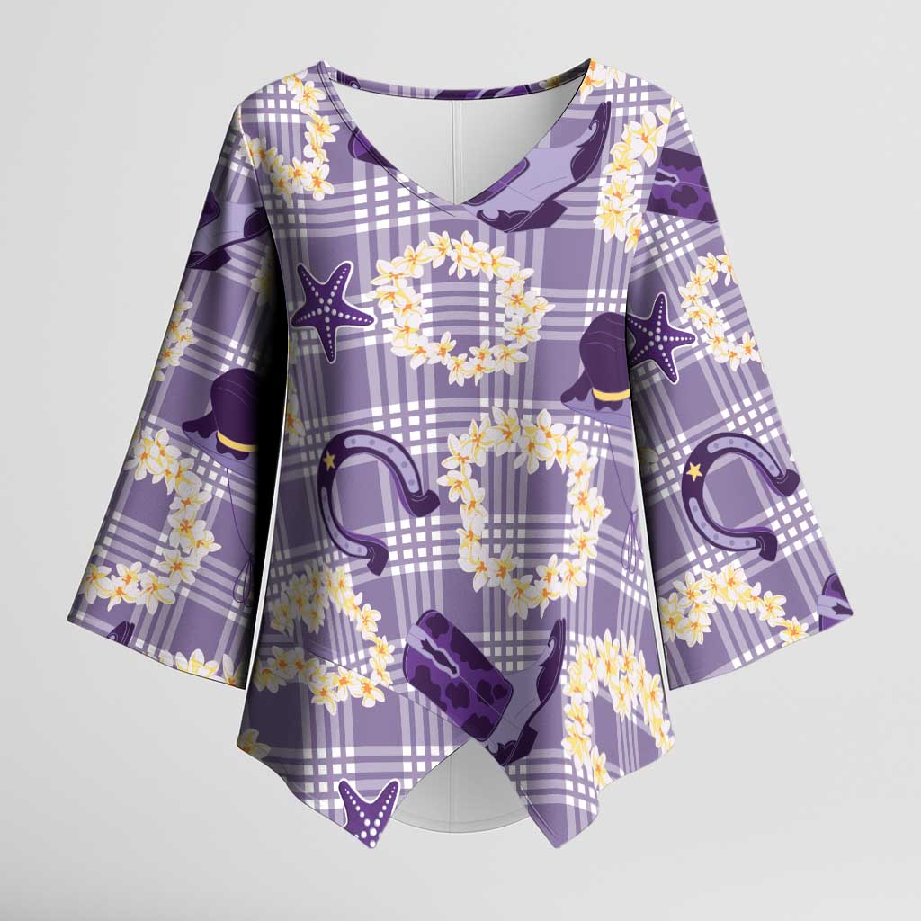 Aloha Hawaii Paniolo Lavender Palaka Kimono Sleeve Blouse Coastal Rodeo - Polynesian Pride