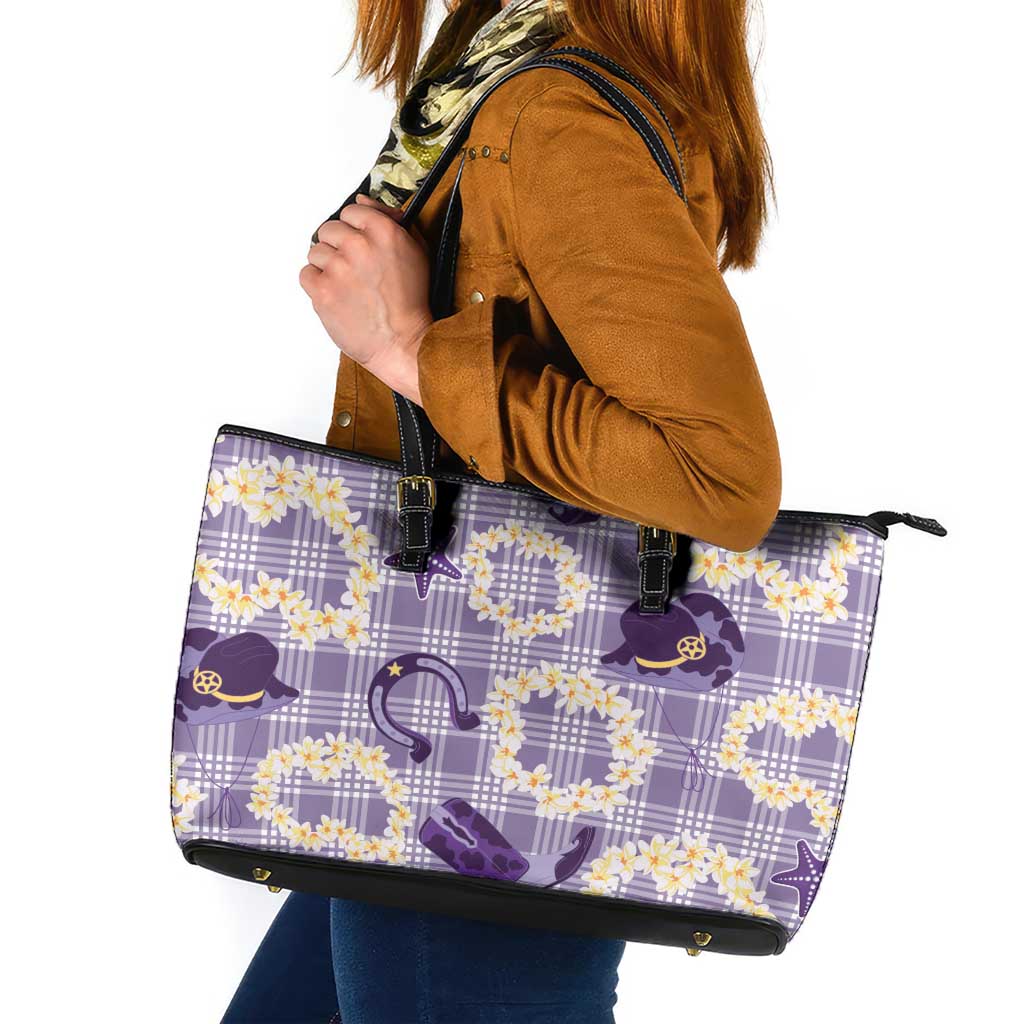 Aloha Hawaii Paniolo Lavender Palaka Leather Tote Bag Coastal Rodeo LT7 Lavender - Polynesian Pride