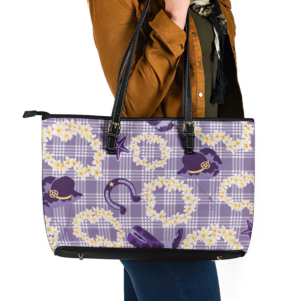 Aloha Hawaii Paniolo Lavender Palaka Leather Tote Bag Coastal Rodeo LT7 - Polynesian Pride
