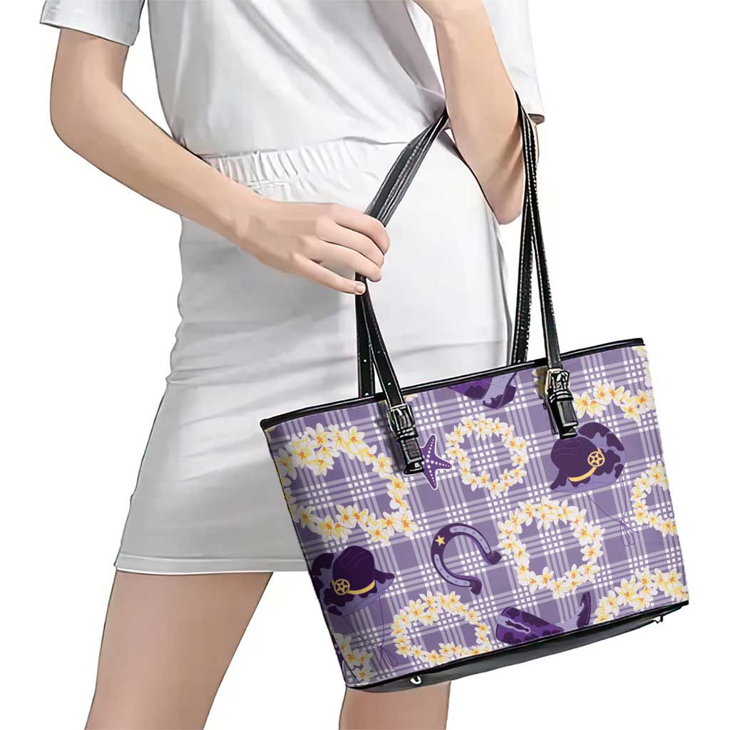 Aloha Hawaii Paniolo Lavender Palaka Leather Tote Bag Coastal Rodeo LT7 - Polynesian Pride