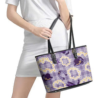 Aloha Hawaii Paniolo Lavender Palaka Leather Tote Bag Coastal Rodeo LT7 - Polynesian Pride