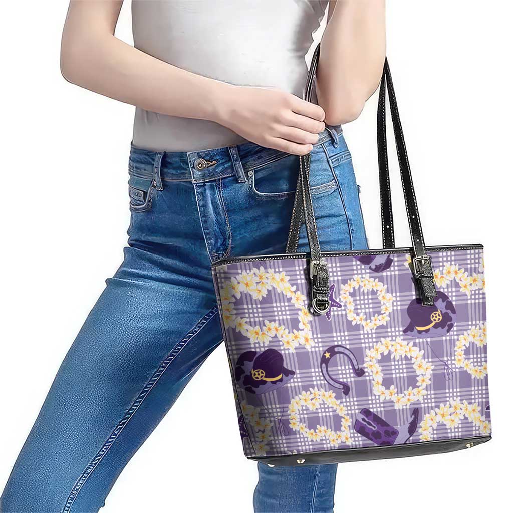 Aloha Hawaii Paniolo Lavender Palaka Leather Tote Bag Coastal Rodeo LT7 - Polynesian Pride