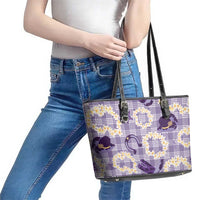 Aloha Hawaii Paniolo Lavender Palaka Leather Tote Bag Coastal Rodeo LT7 - Polynesian Pride
