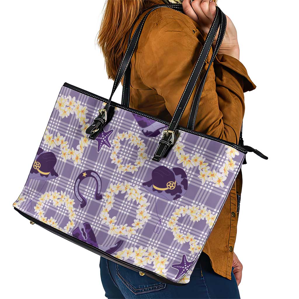 Aloha Hawaii Paniolo Lavender Palaka Leather Tote Bag Coastal Rodeo LT7 - Polynesian Pride