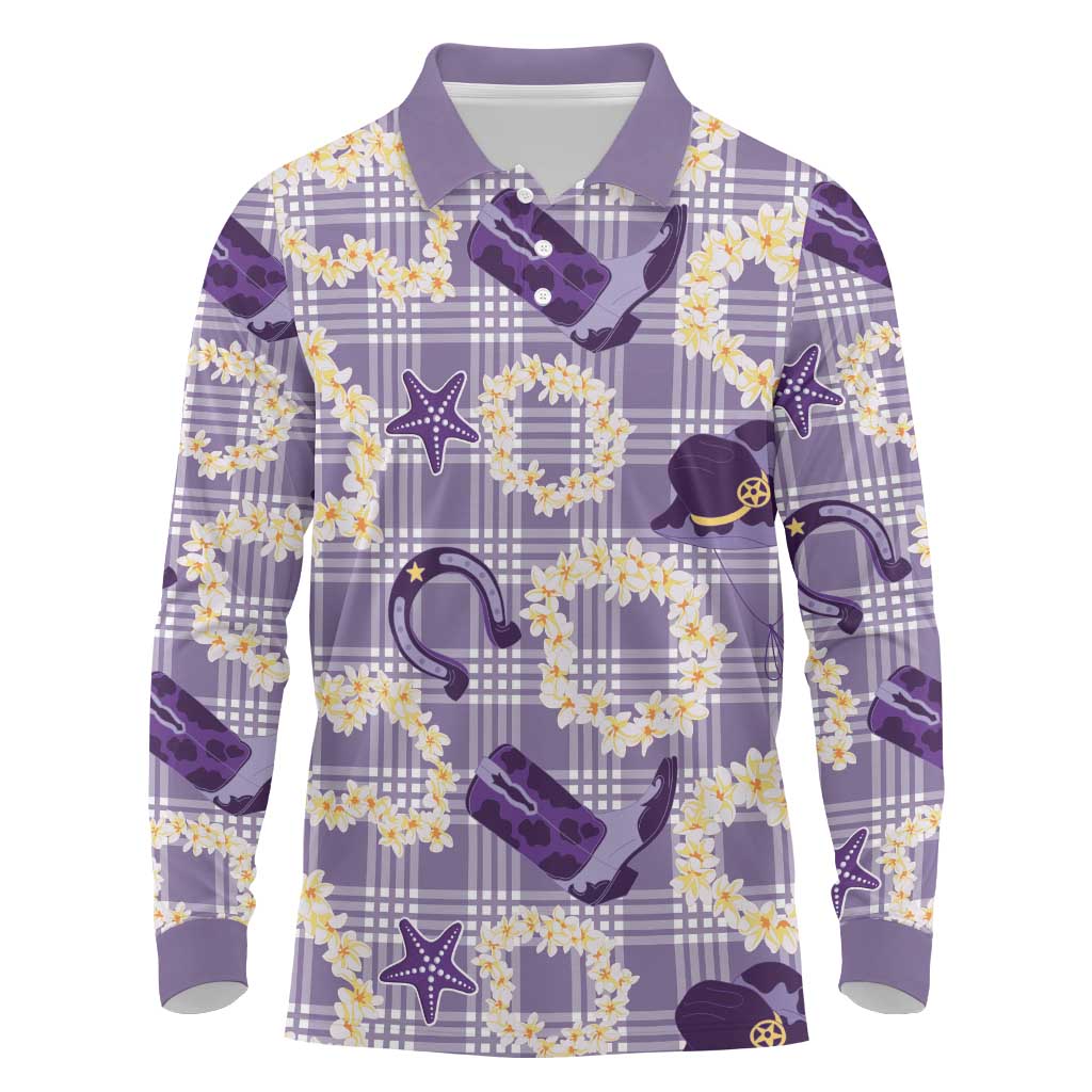 Aloha Hawaii Paniolo Lavender Palaka Long Sleeve Polo Shirt Coastal Rodeo - Polynesian Pride