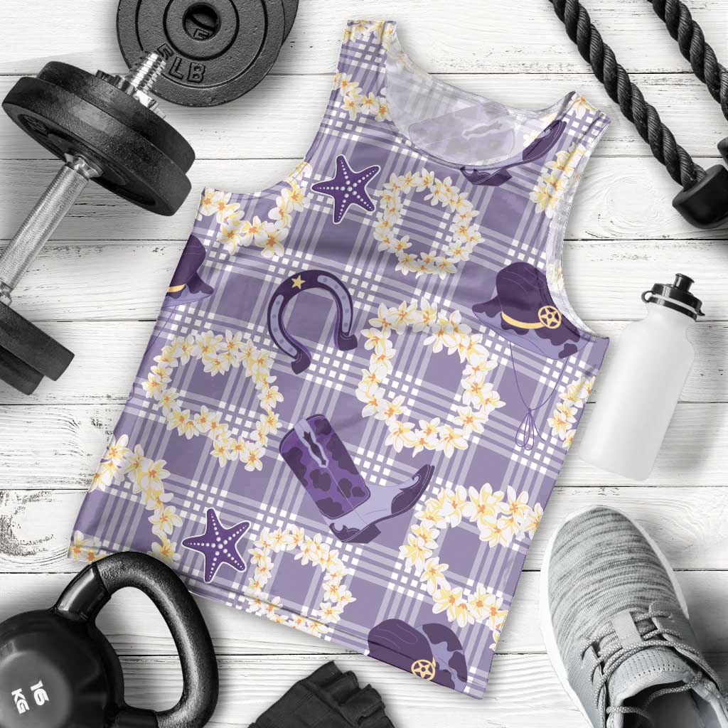 Aloha Hawaii Paniolo Lavender Palaka Men Tank Top Coastal Rodeo - Polynesian Pride