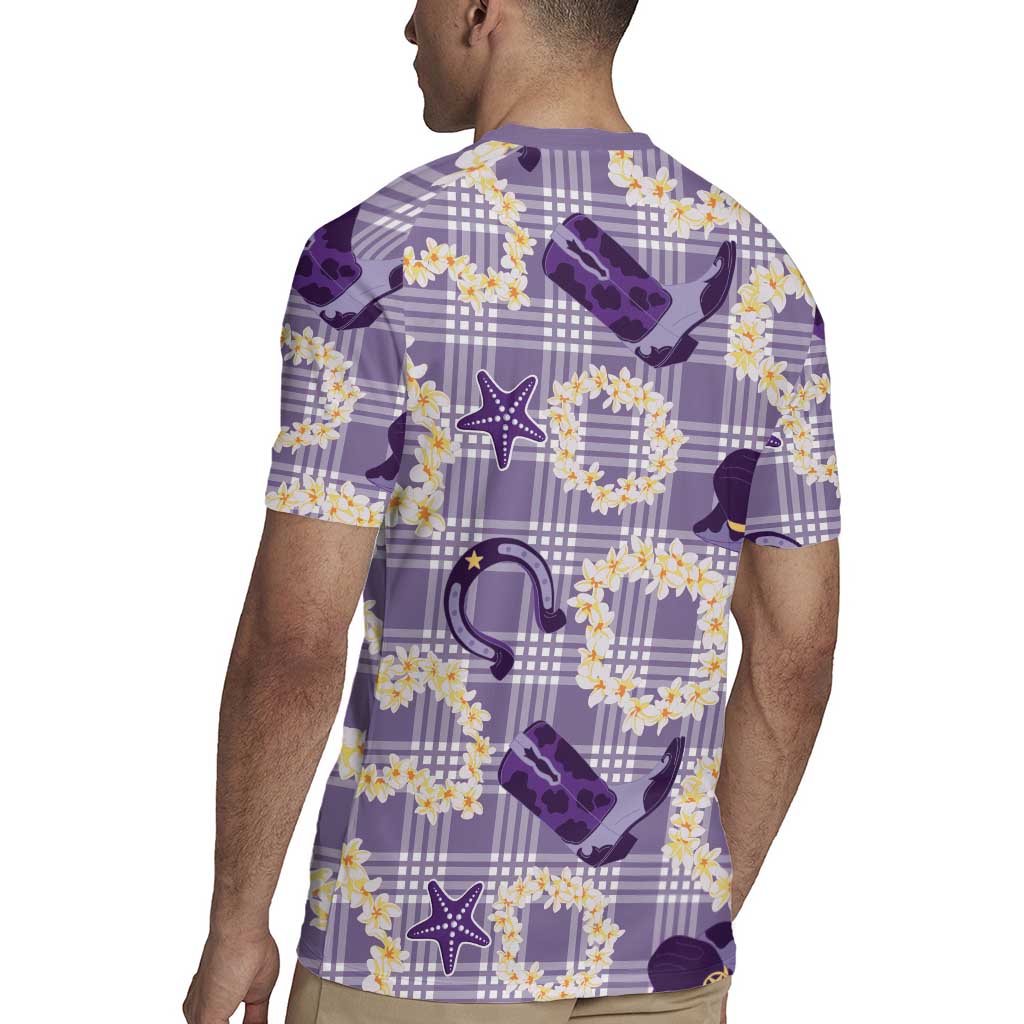 Aloha Hawaii Paniolo Lavender Palaka Rugby Jersey Coastal Rodeo - Polynesian Pride