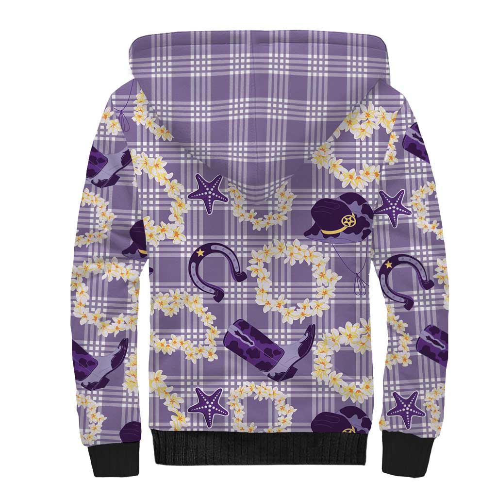 Aloha Hawaii Paniolo Lavender Palaka Sherpa Hoodie Coastal Rodeo - Polynesian Pride