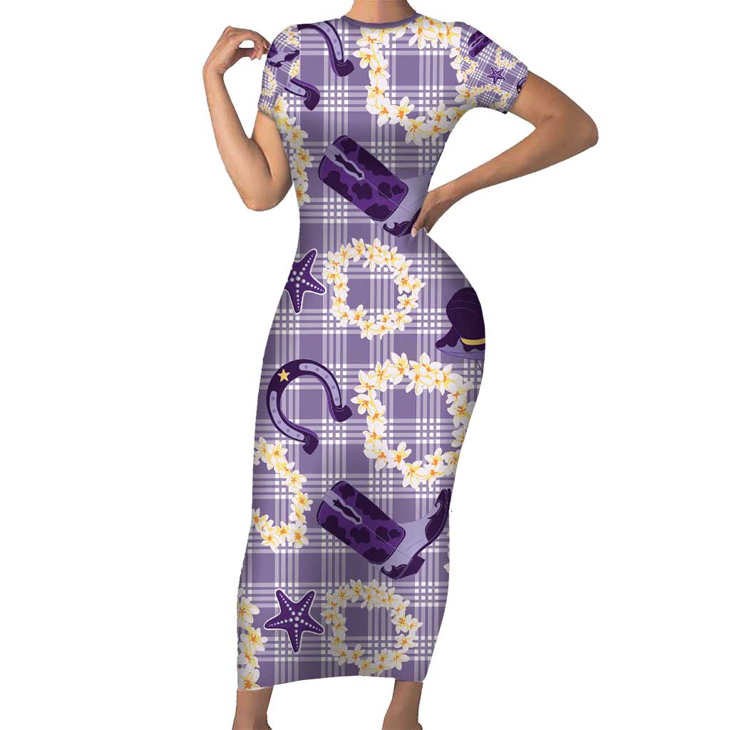 Aloha Hawaii Paniolo Lavender Palaka Short Sleeve Bodycon Dress Coastal Rodeo - Polynesian Pride