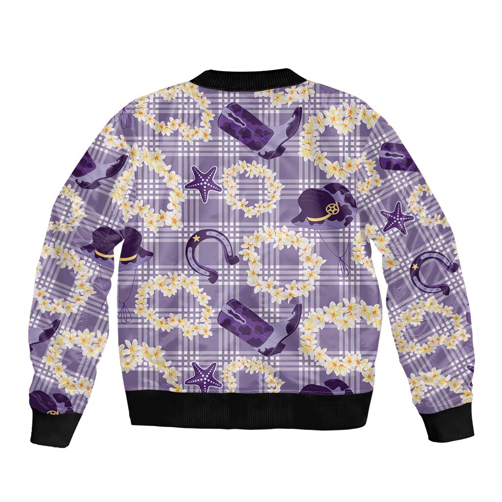 Aloha Hawaii Paniolo Lavender Palaka Sleeve Zip Bomber Jacket Coastal Rodeo - Polynesian Pride