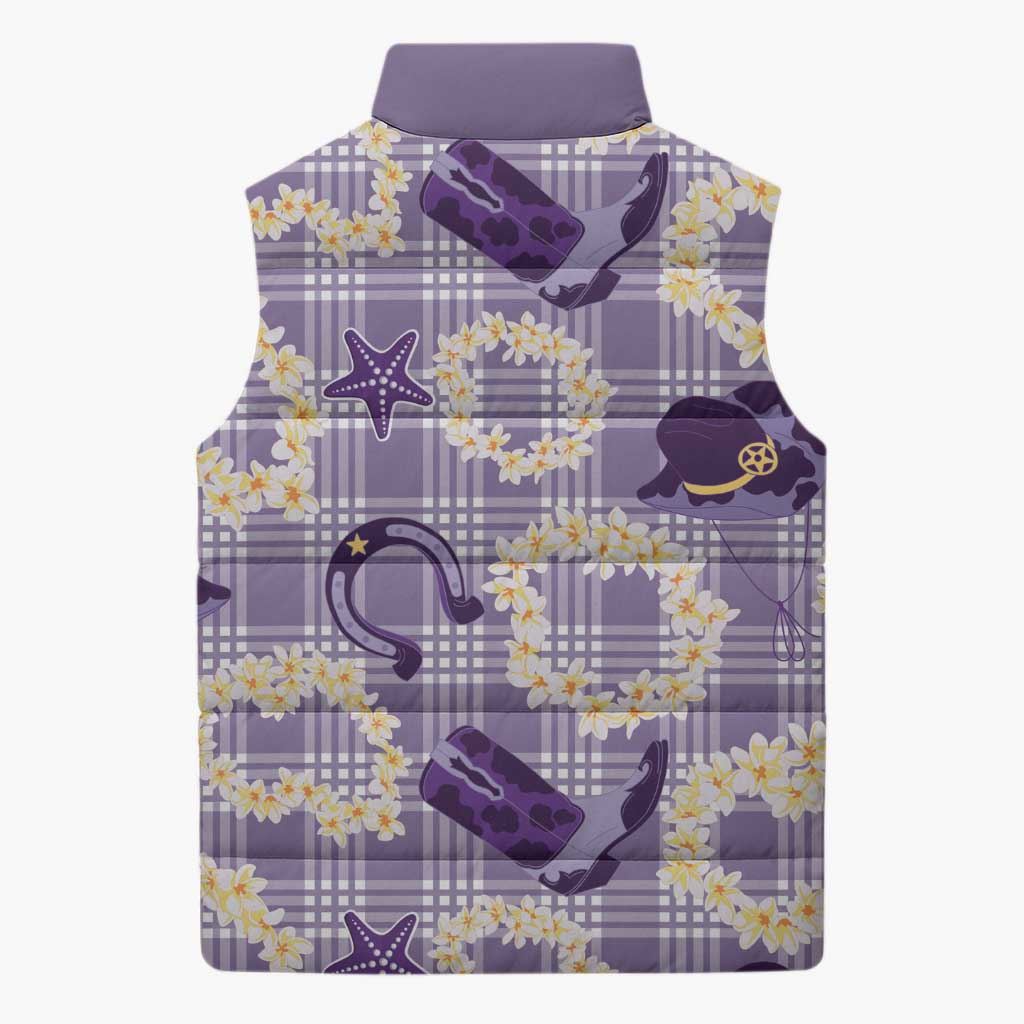 Aloha Hawaii Paniolo Lavender Palaka Sleeveless Puffer Jacket Coastal Rodeo - Polynesian Pride