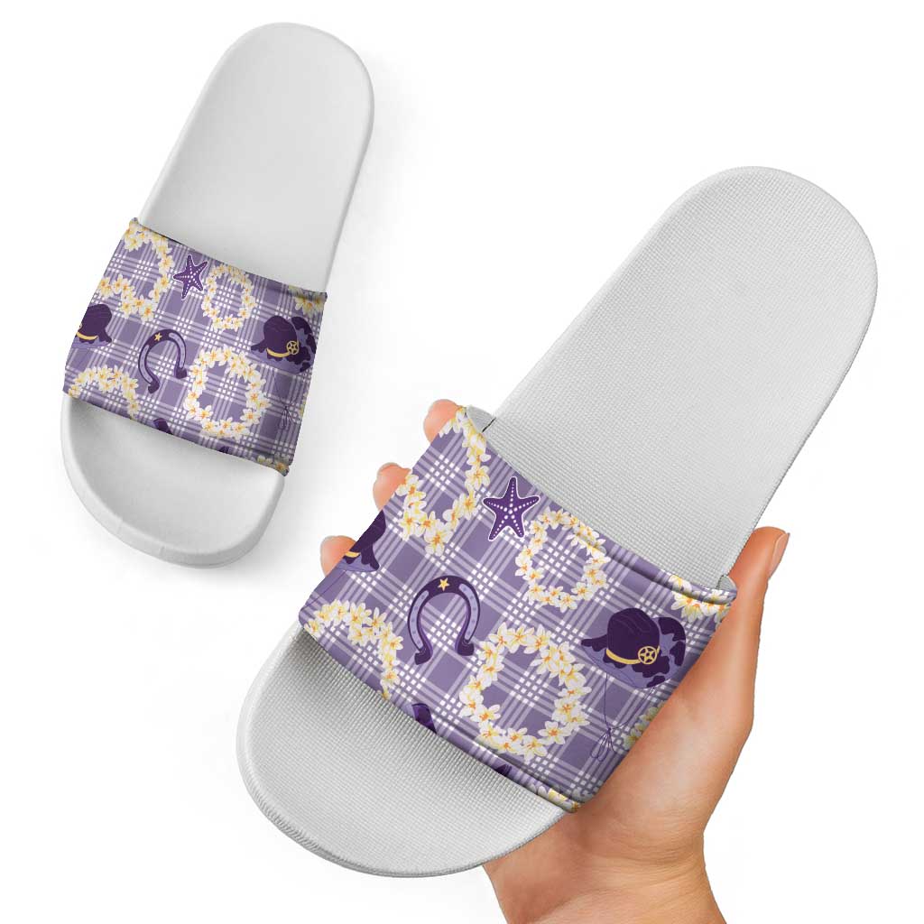 Aloha Hawaii Paniolo Lavender Palaka Slide Sandals Coastal Rodeo - Polynesian Pride
