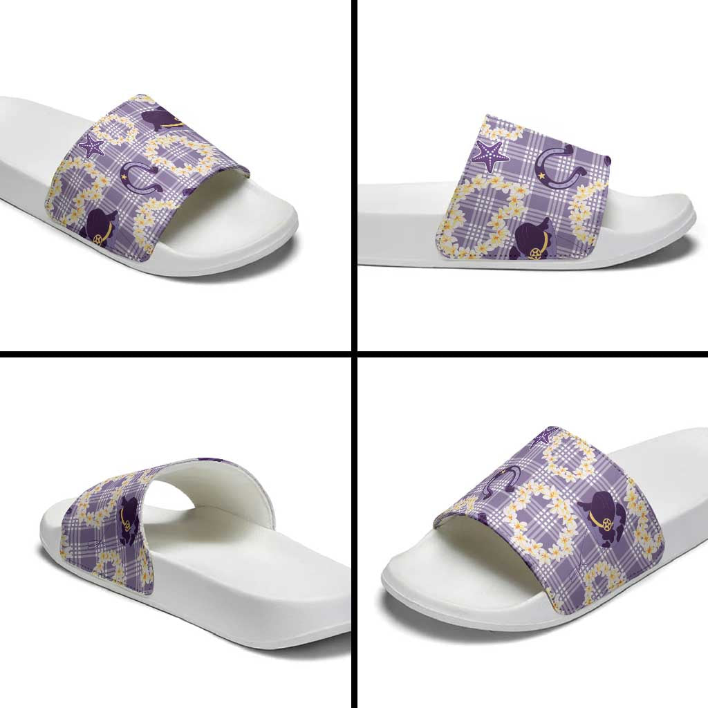 Aloha Hawaii Paniolo Lavender Palaka Slide Sandals Coastal Rodeo - Polynesian Pride