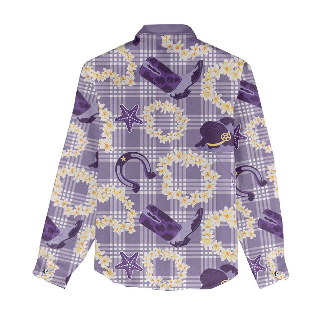 Aloha Hawaii Paniolo Lavender Palaka Women Casual Shirt Coastal Rodeo - Polynesian Pride