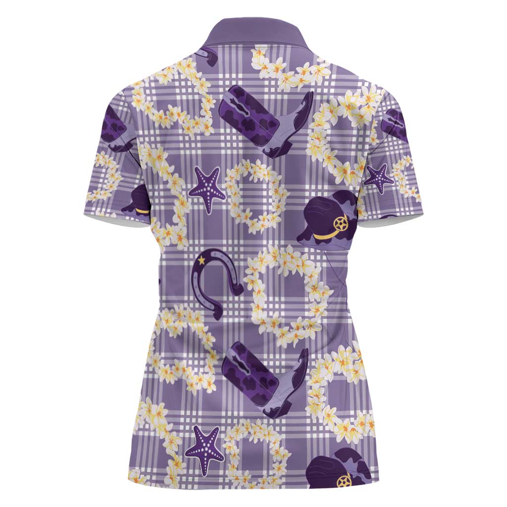Aloha Hawaii Paniolo Lavender Palaka Women Polo Shirt Coastal Rodeo - Polynesian Pride