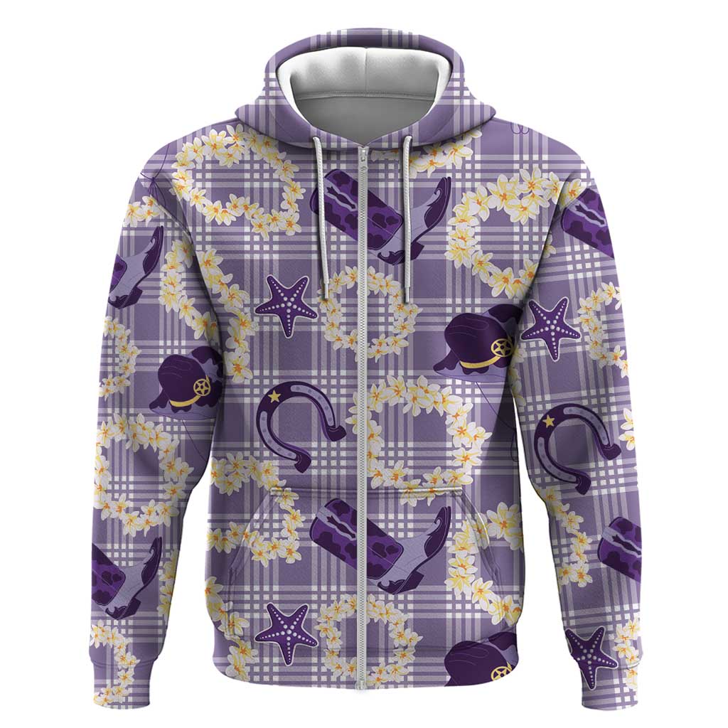 Aloha Hawaii Paniolo Lavender Palaka Zip Hoodie Coastal Rodeo - Polynesian Pride