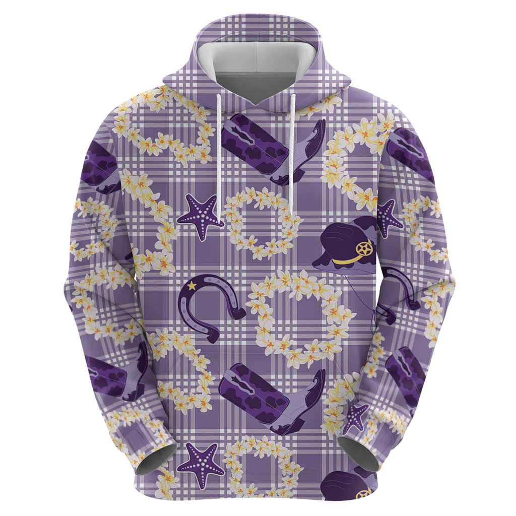 Aloha Hawaii Paniolo Lavender Palaka Zip Hoodie Coastal Rodeo - Polynesian Pride