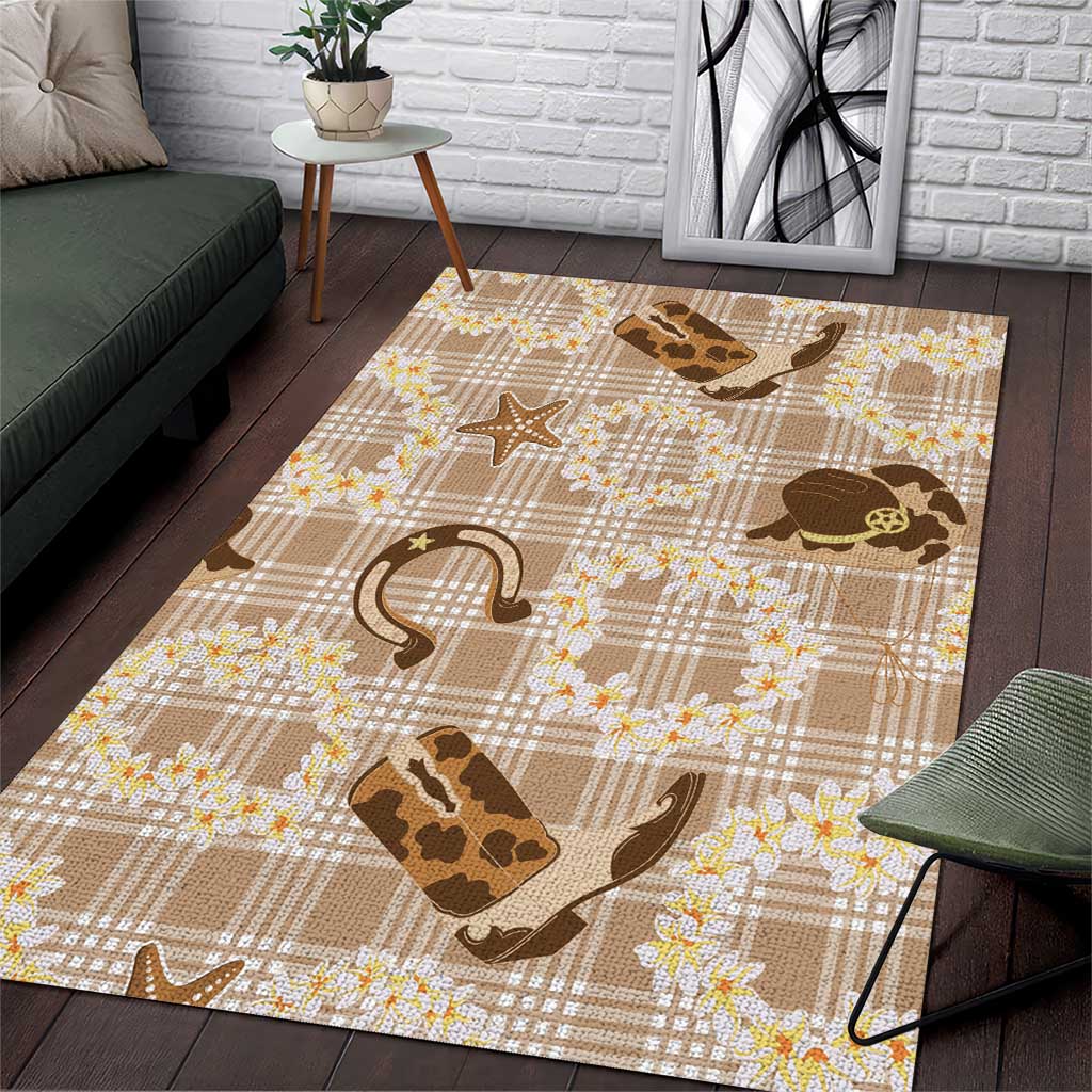 Aloha Hawaii Paniolo Khaki Palaka Area Rug Coastal Rodeo - Polynesian Pride