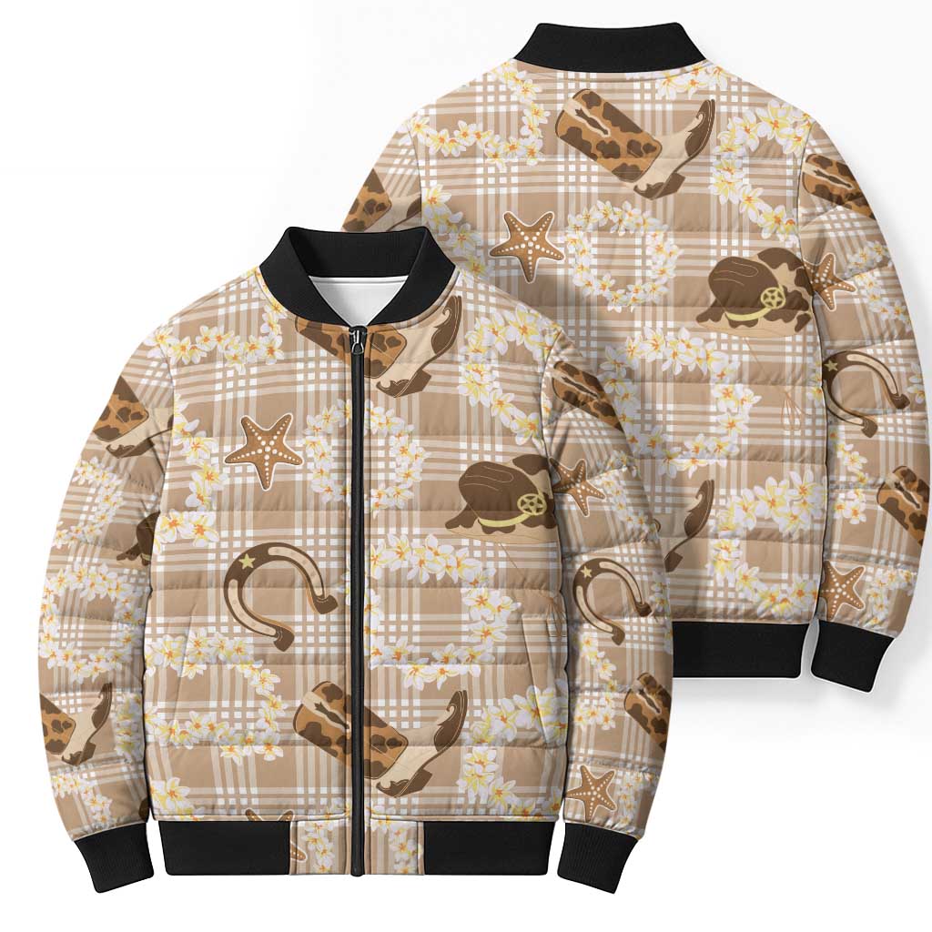 Aloha Hawaii Paniolo Khaki Palaka Bomber Puffer Jacket Coastal Rodeo - Polynesian Pride