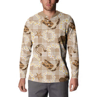 Aloha Hawaii Paniolo Khaki Palaka Button Sweatshirt Coastal Rodeo - Polynesian Pride