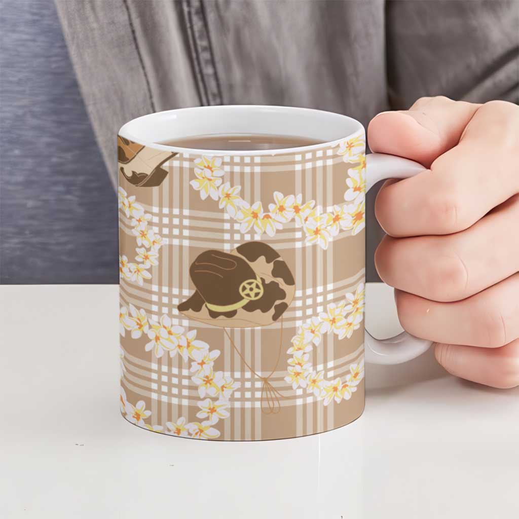 Aloha Hawaii Paniolo Khaki Palaka Ceramic Mug Coastal Rodeo - Polynesian Pride