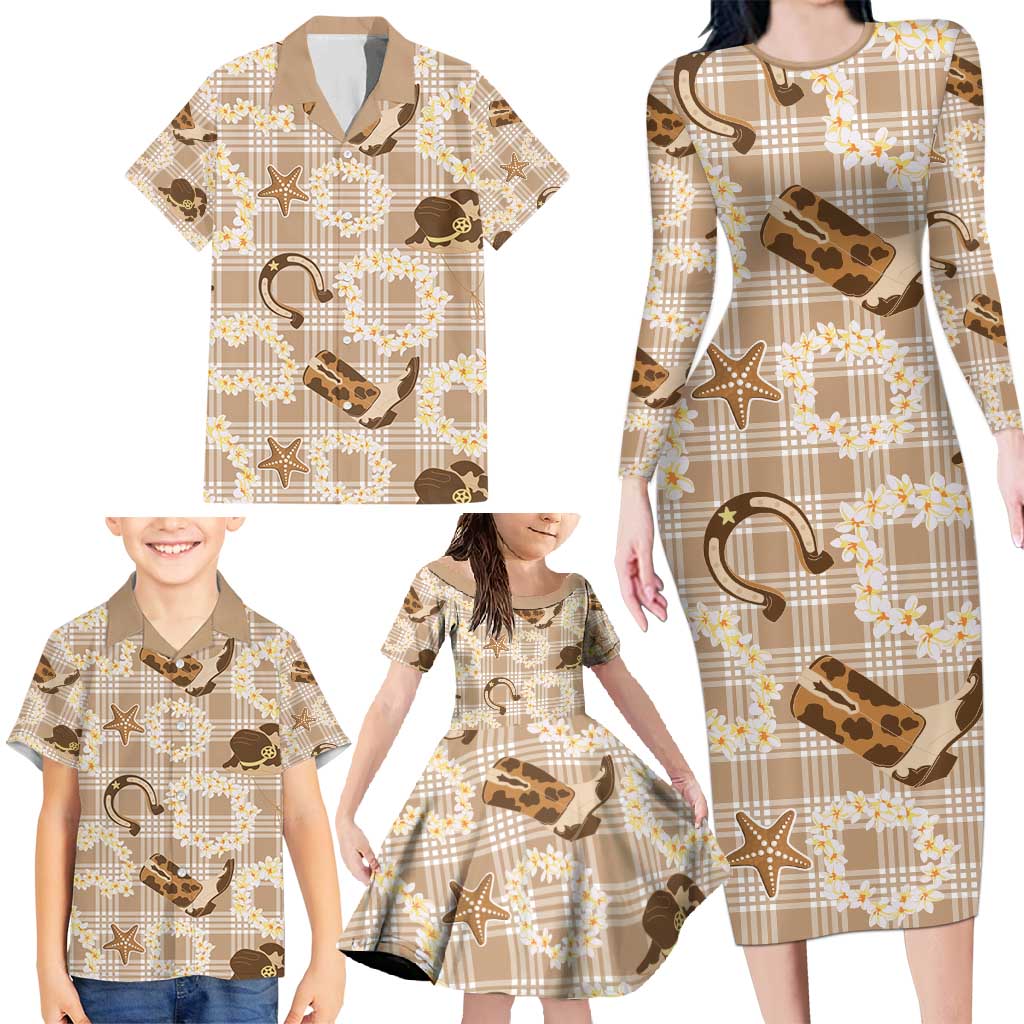 Aloha Hawaii Paniolo Khaki Palaka Family Matching Long Sleeve Bodycon Dress and Hawaiian Shirt Coastal Rodeo LT7 - Polynesian Pride