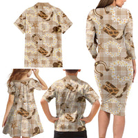 Aloha Hawaii Paniolo Khaki Palaka Family Matching Long Sleeve Bodycon Dress and Hawaiian Shirt Coastal Rodeo LT7 - Polynesian Pride