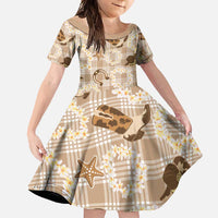 Aloha Hawaii Paniolo Khaki Palaka Family Matching Mermaid Dress and Hawaiian Shirt Coastal Rodeo LT7 Daughter's Dress Khaki - Polynesian Pride