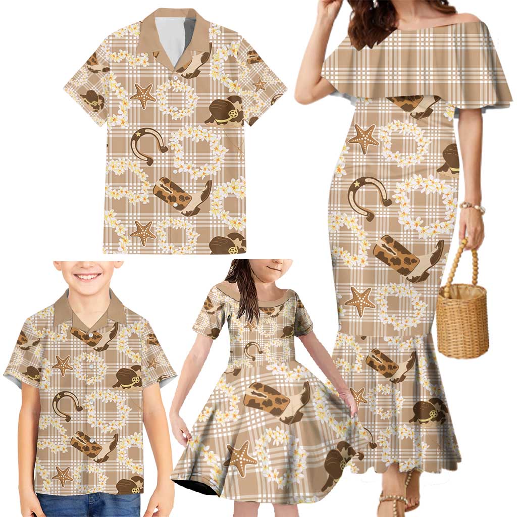 Aloha Hawaii Paniolo Khaki Palaka Family Matching Mermaid Dress and Hawaiian Shirt Coastal Rodeo LT7 - Polynesian Pride