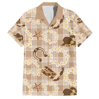 Aloha Hawaii Paniolo Khaki Palaka Family Matching Off The Shoulder Long Sleeve Dress and Hawaiian Shirt Coastal Rodeo LT7 Dad's Shirt - Short Sleeve Khaki - Polynesian Pride