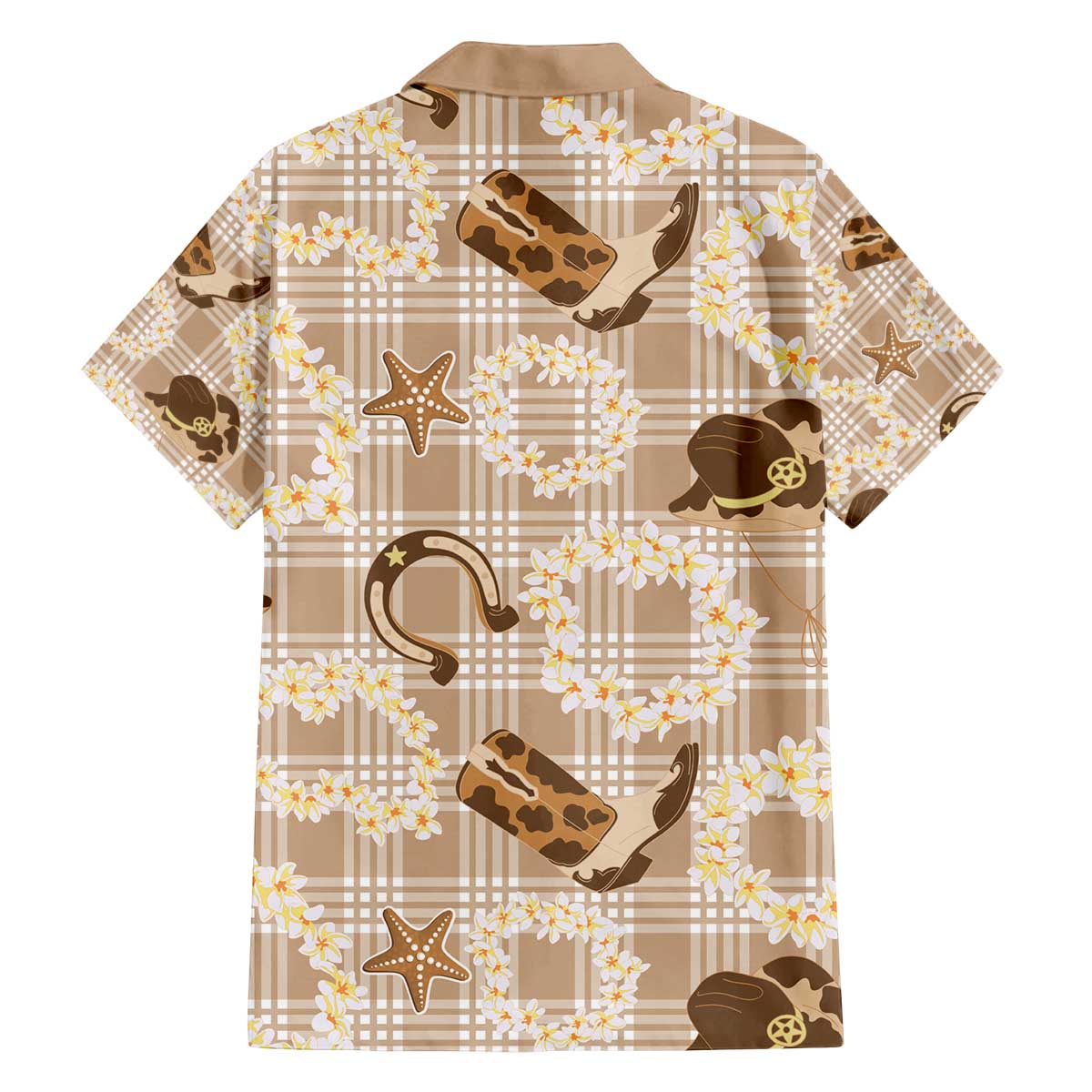 Aloha Hawaii Paniolo Khaki Palaka Family Matching Off The Shoulder Long Sleeve Dress and Hawaiian Shirt Coastal Rodeo LT7 - Polynesian Pride