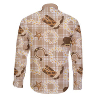 Aloha Hawaii Paniolo Khaki Palaka Family Matching Off The Shoulder Long Sleeve Dress and Hawaiian Shirt Coastal Rodeo LT7 - Polynesian Pride