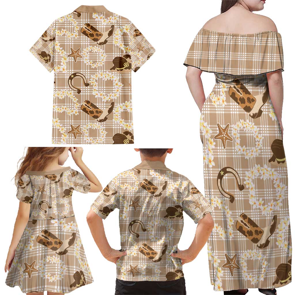 Aloha Hawaii Paniolo Khaki Palaka Family Matching Off Shoulder Maxi Dress and Hawaiian Shirt Coastal Rodeo LT7 - Polynesian Pride