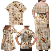 Aloha Hawaii Paniolo Khaki Palaka Family Matching Off Shoulder Maxi Dress and Hawaiian Shirt Coastal Rodeo LT7 - Polynesian Pride