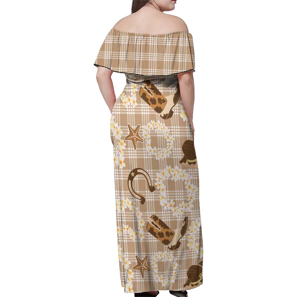 Aloha Hawaii Paniolo Khaki Palaka Family Matching Off Shoulder Maxi Dress and Hawaiian Shirt Coastal Rodeo LT7 - Polynesian Pride