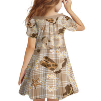 Aloha Hawaii Paniolo Khaki Palaka Family Matching Off Shoulder Short Dress and Hawaiian Shirt Coastal Rodeo LT7 - Polynesian Pride