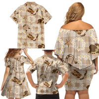 Aloha Hawaii Paniolo Khaki Palaka Family Matching Off Shoulder Short Dress and Hawaiian Shirt Coastal Rodeo LT7 - Polynesian Pride