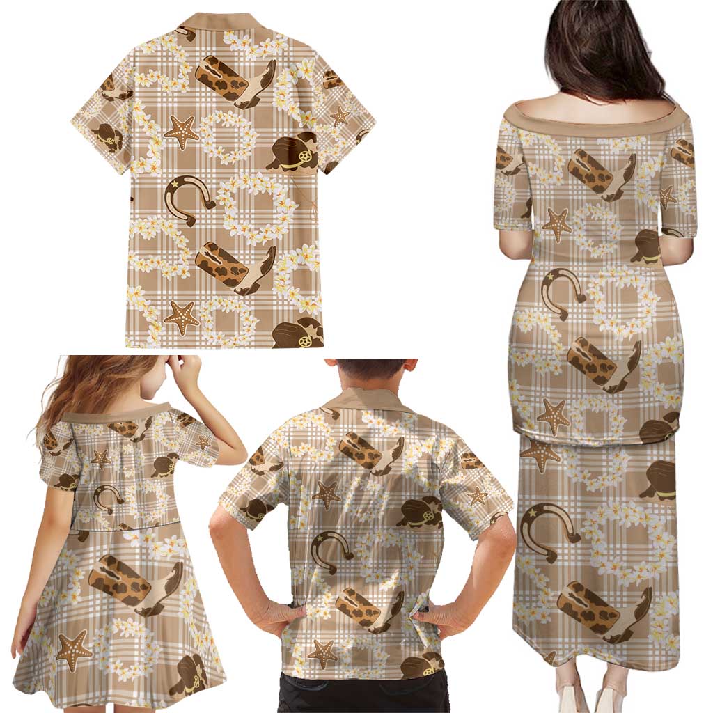 Aloha Hawaii Paniolo Khaki Palaka Family Matching Puletasi and Hawaiian Shirt Coastal Rodeo - Polynesian Pride